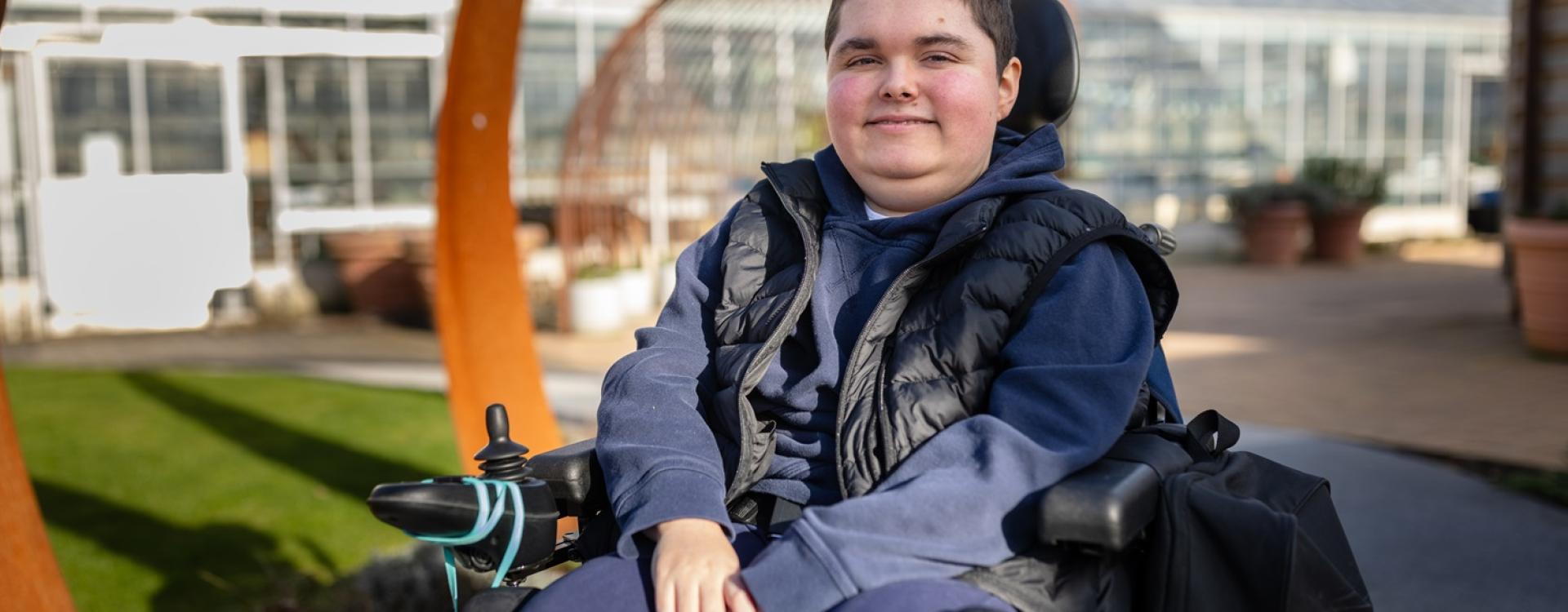 Treloar College student Thomas in the Outdoor Learning Centre