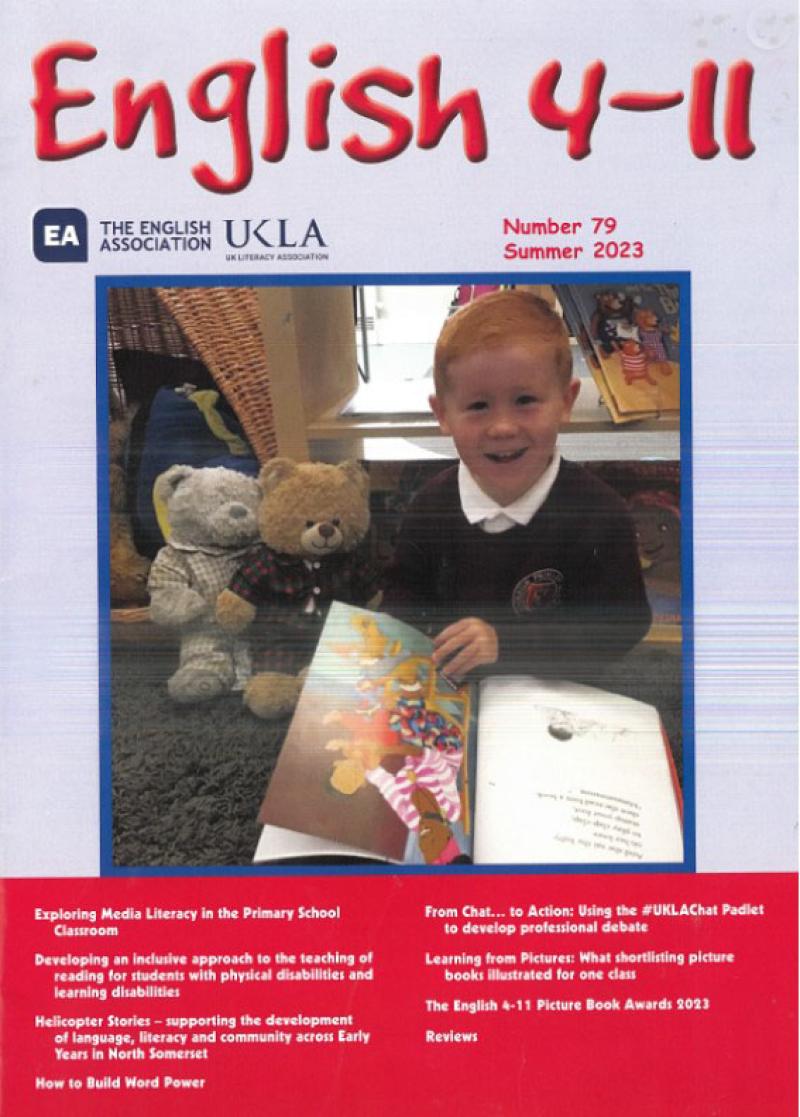 The cover of English 4-11: a primary student holding a book.