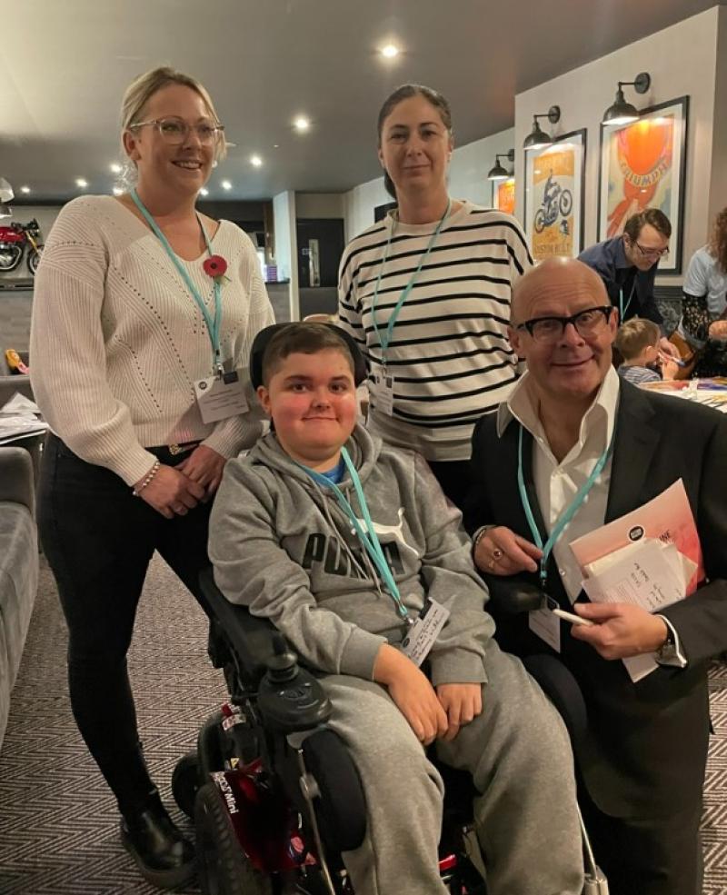 Harry Hill patron of Action Duchenne attending annual conference with Treloar College student.