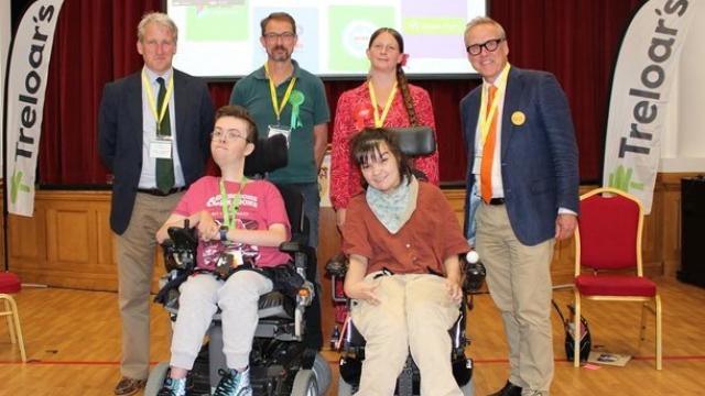 Treloar’s General Election Hustings: East Hampshire candidates Damian Hinds, Richard Knight, Lucy Sims and Dominic Martin with Treloar's student governors Archie and Issy.