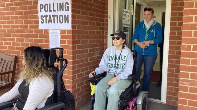 Treloar College students exiting a local polling station