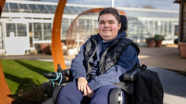 Treloar College student Thomas in the Outdoor Learning Centre