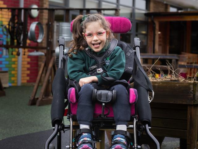 Treloar student Natalie in the Primary Playground