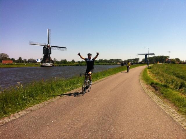 Cyclist on London to Amsterdam route